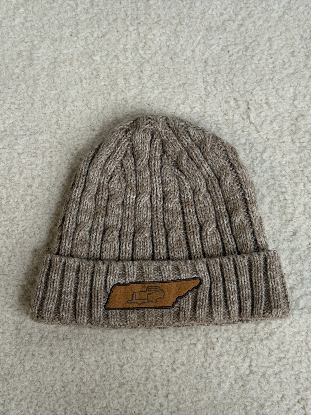 Tan Cable Knit Beanie with Tennessee Patch